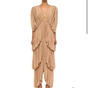 Ronny Kobo Damier Tiered Dress in Nude